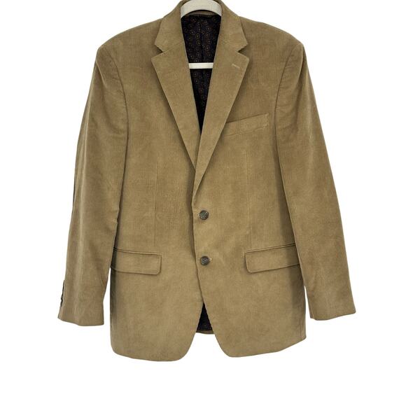 Chaps Mens 38R Corduroy Sport Coat Blazer Tan 2 button Elbow Patch Jacket Preppy - Picture 1 of 12